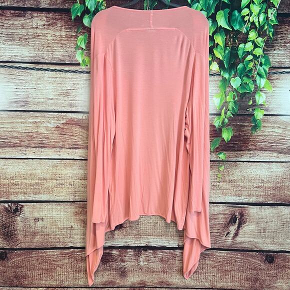 J Jill Wearever Open Front Long Cardigan Large Sweater Rayon Blend Apricot Peach - Picture 3 of 6
